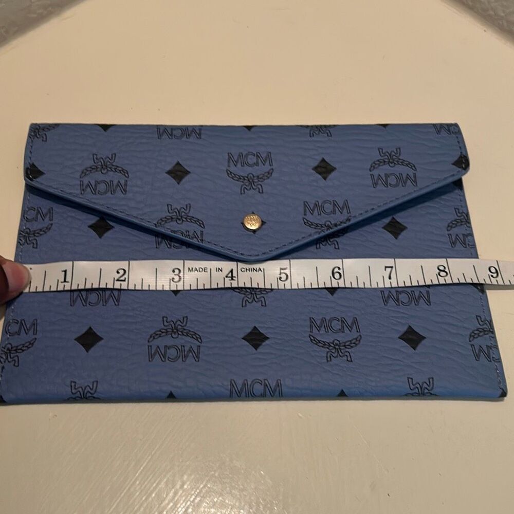 MCM Foldover Flap Envelope Clutch Blue Black Logo Monogram Print Pouch Bag NEW - Picture 6 of 8